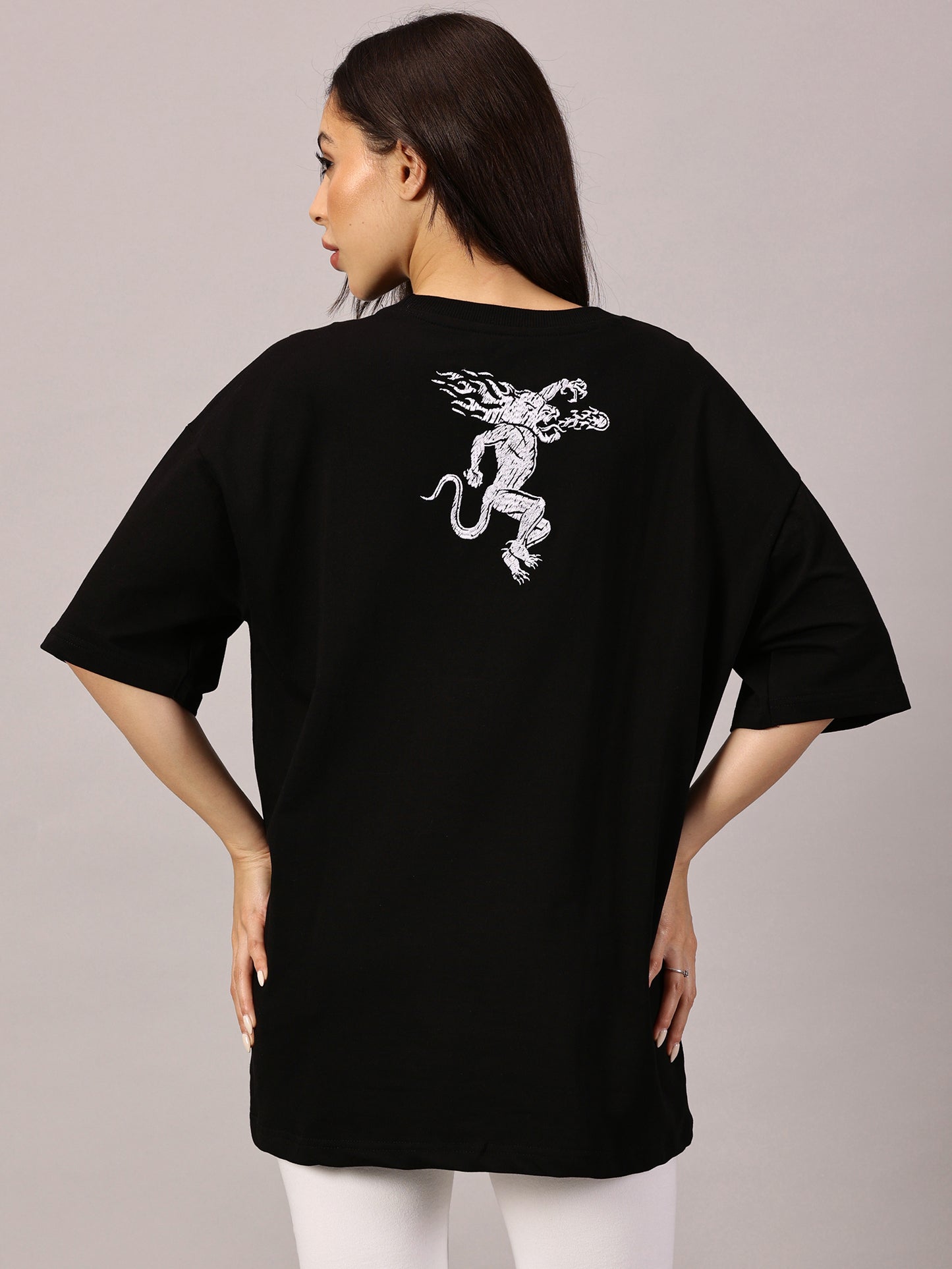 FB It's Burning Up In Here Embroidered Oversized Black T Shirt