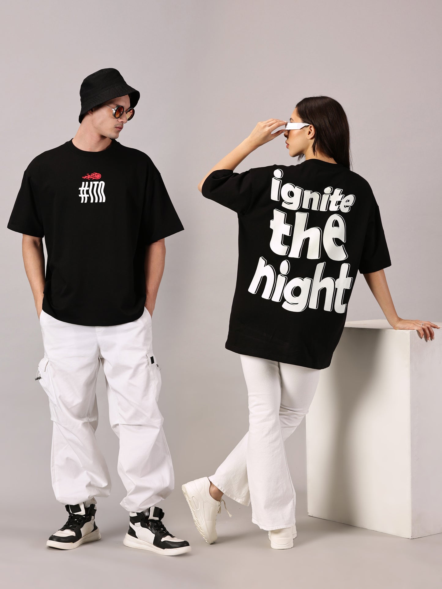FB Ignite The Night Glow in Dark Oversized Black T Shirt
