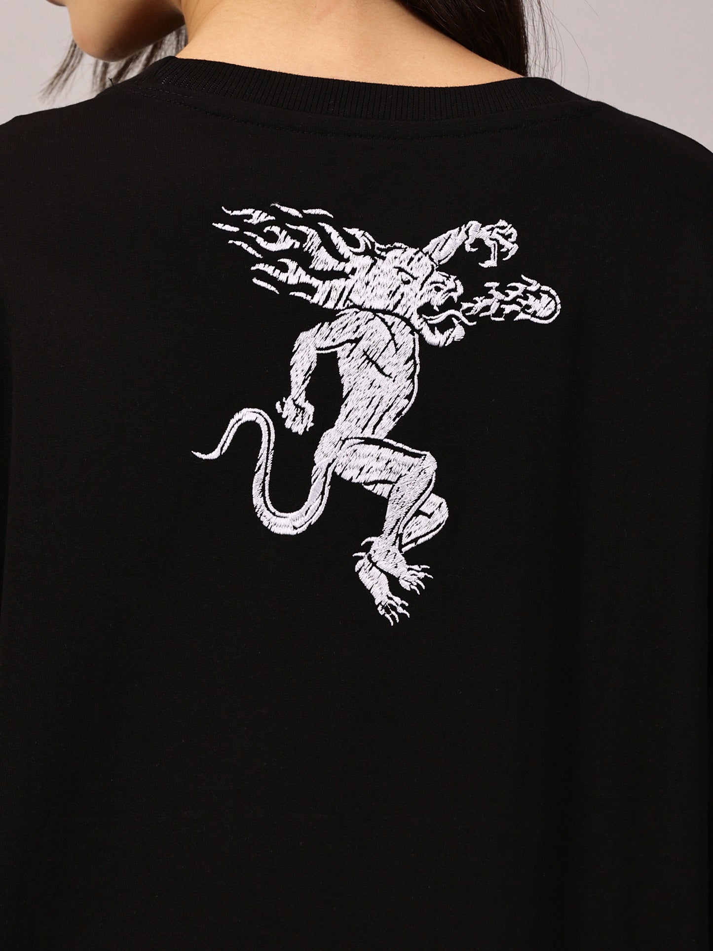 FB It's Burning Up In Here Embroidered Oversized Black T Shirt