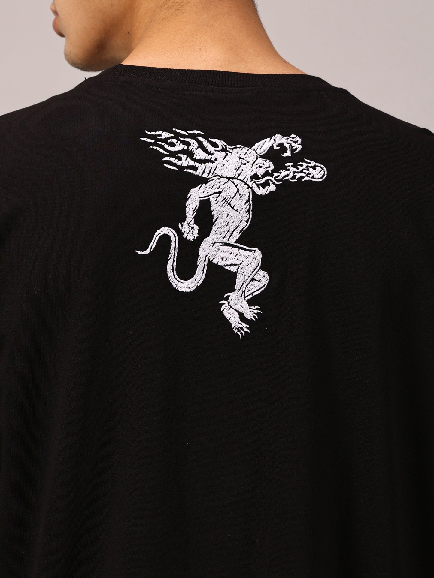 FB It's Burning Up In Here Embroidered Oversized Black T Shirt