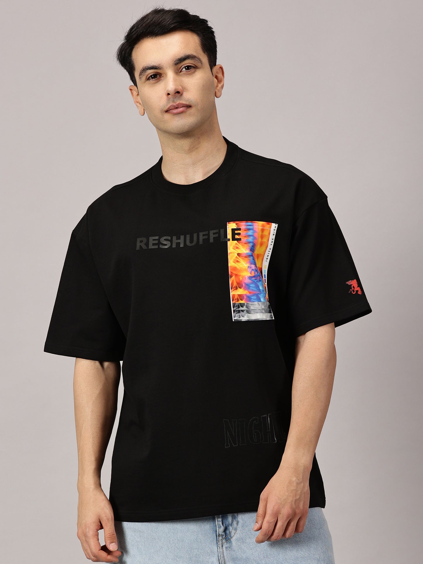 FB Reshuffle Night Life Oversized Black T Shirt