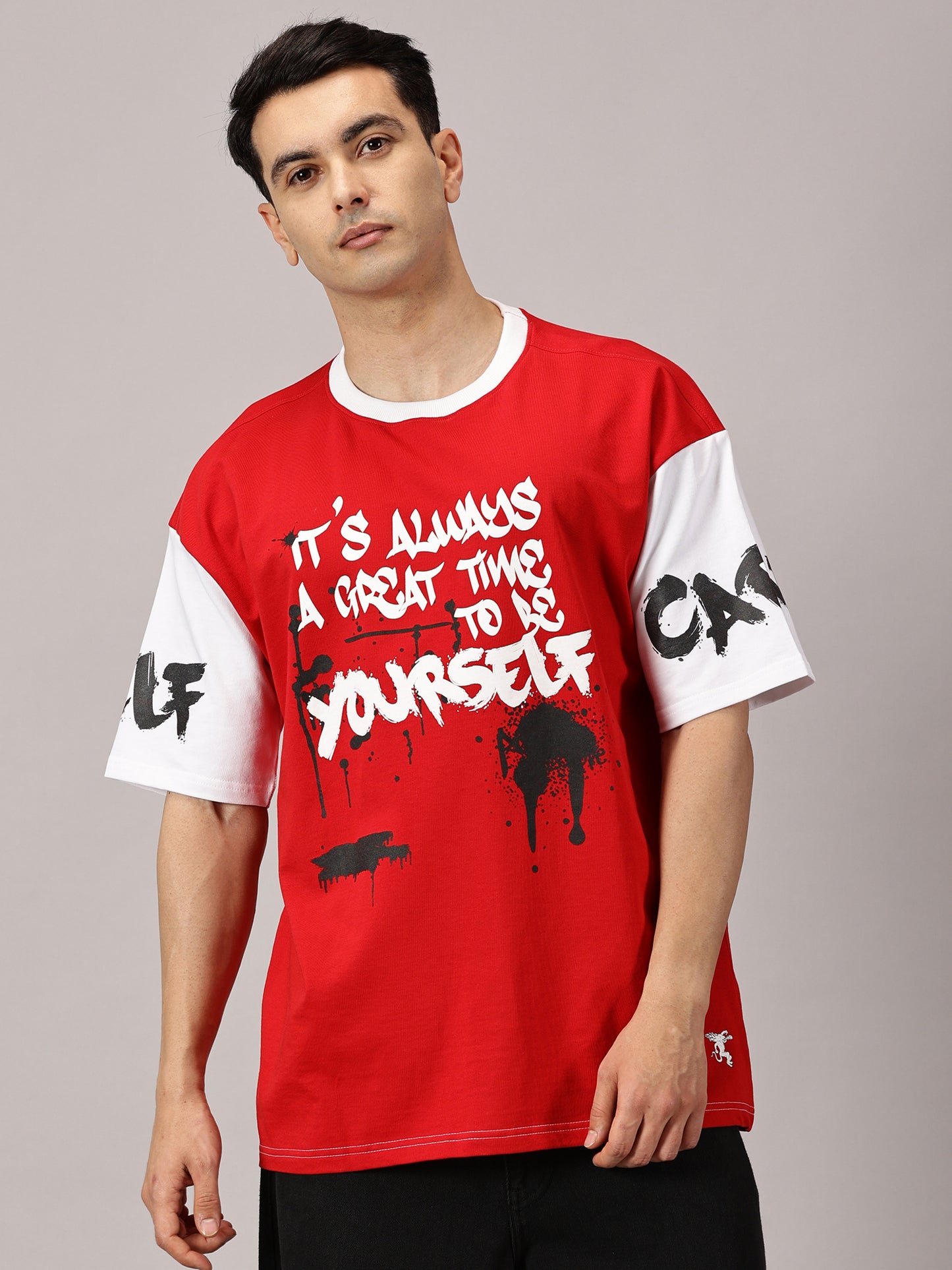 FB It's Always Great Time To Be Yourself 3D Puff Print Oversized Red T Shirt