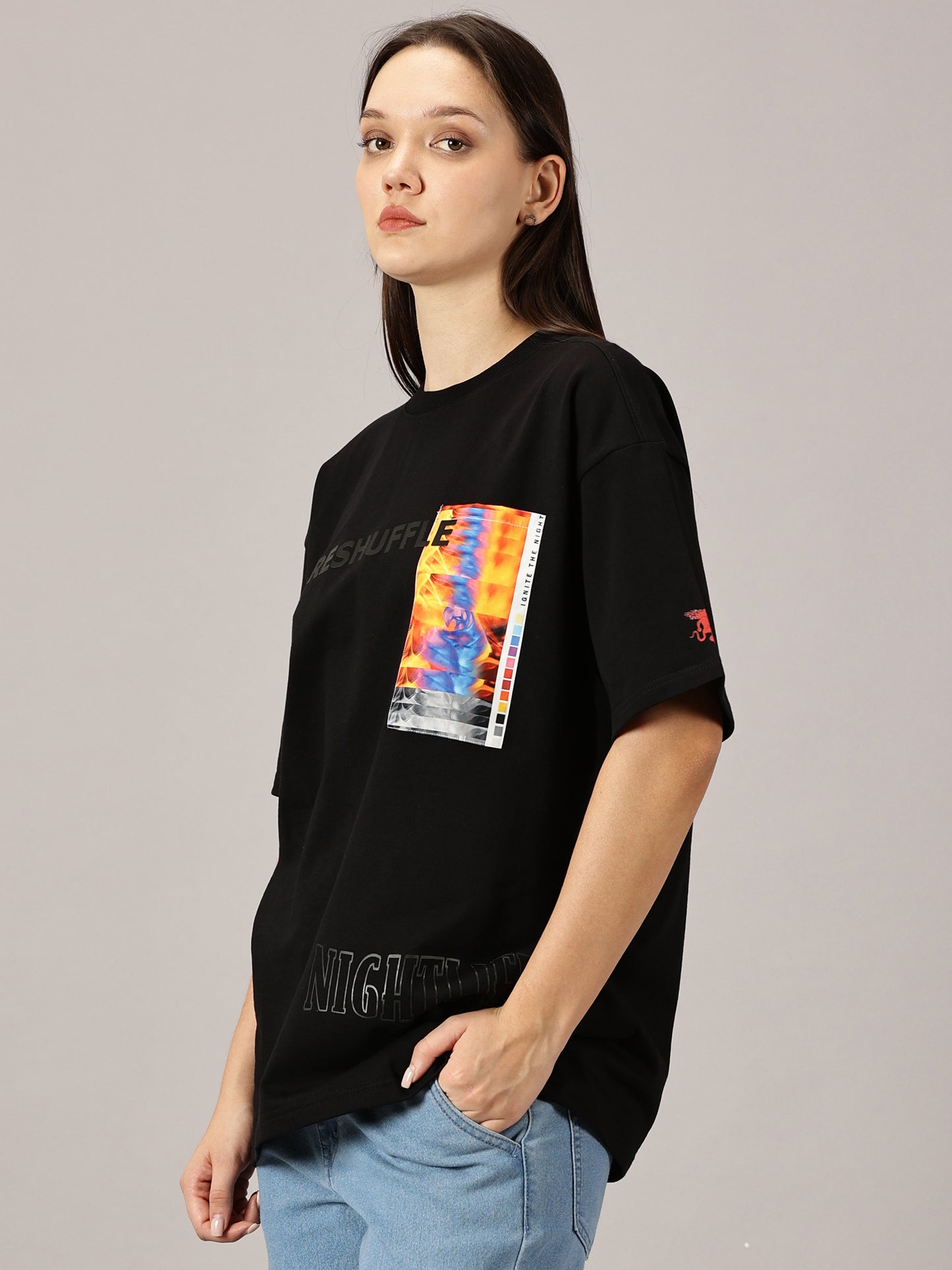 FB Reshuffle Night Life Oversized Black T Shirt