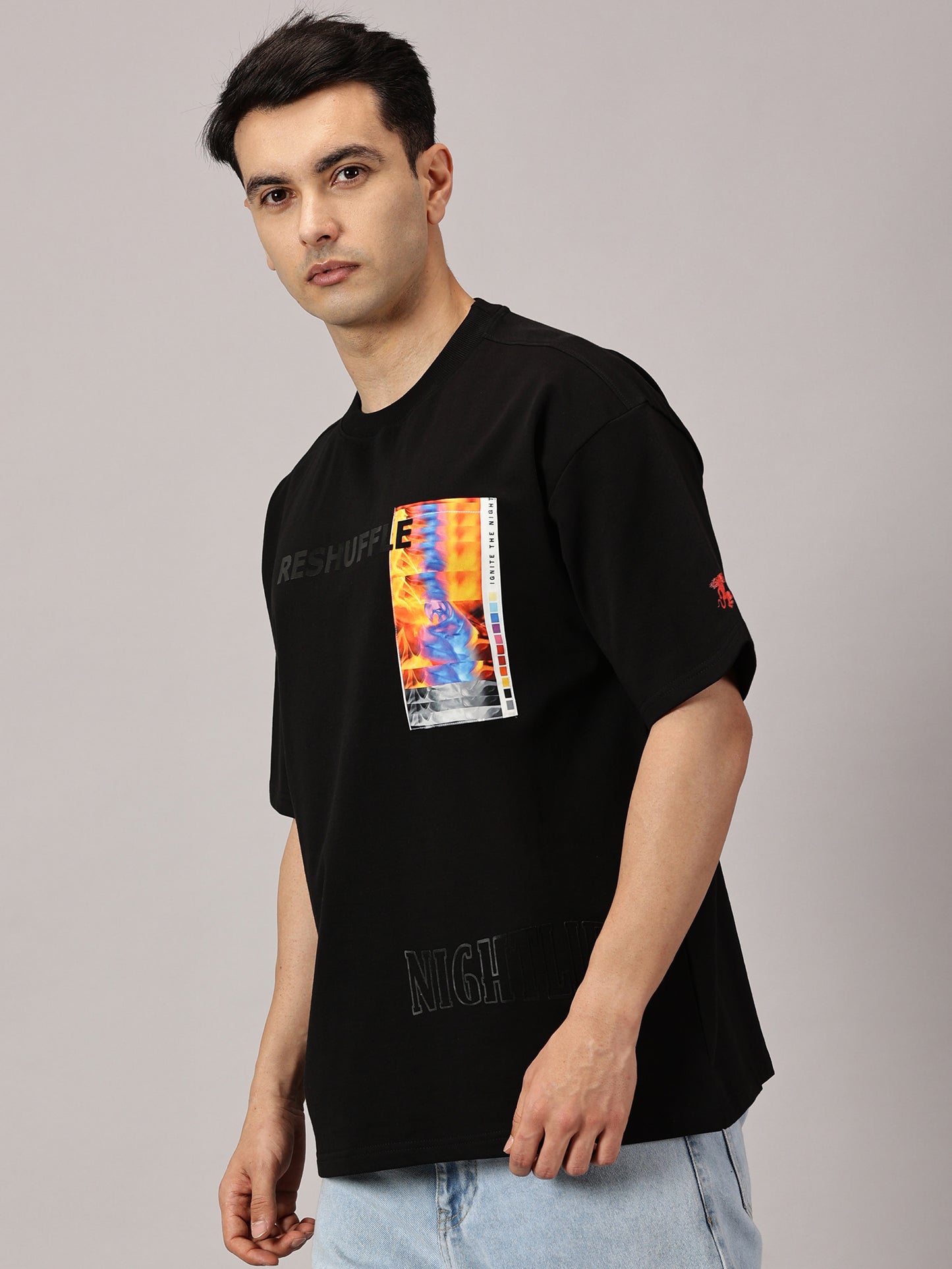 FB Reshuffle Night Life Oversized Black T Shirt