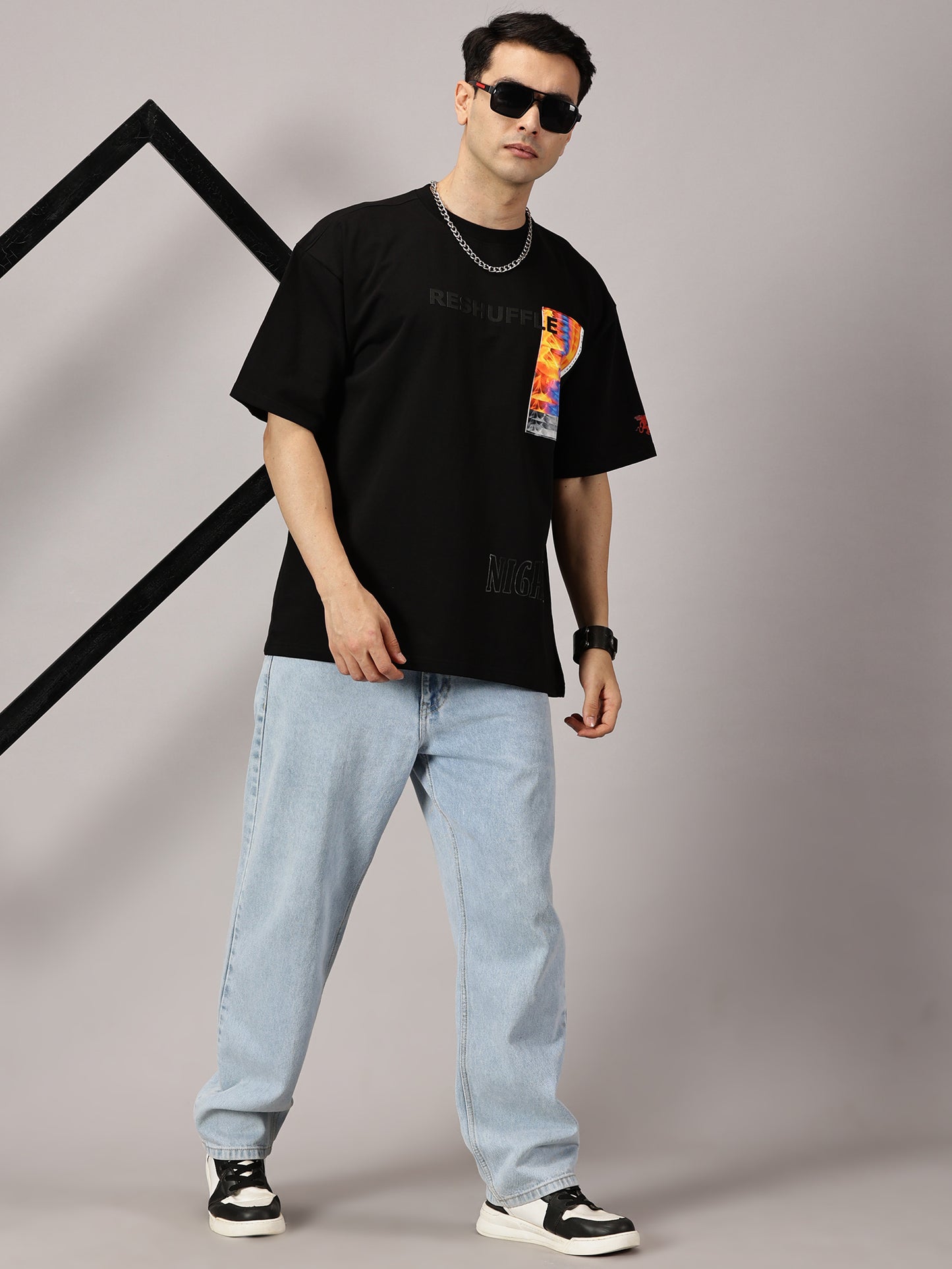 FB Reshuffle Night Life Oversized Black T Shirt