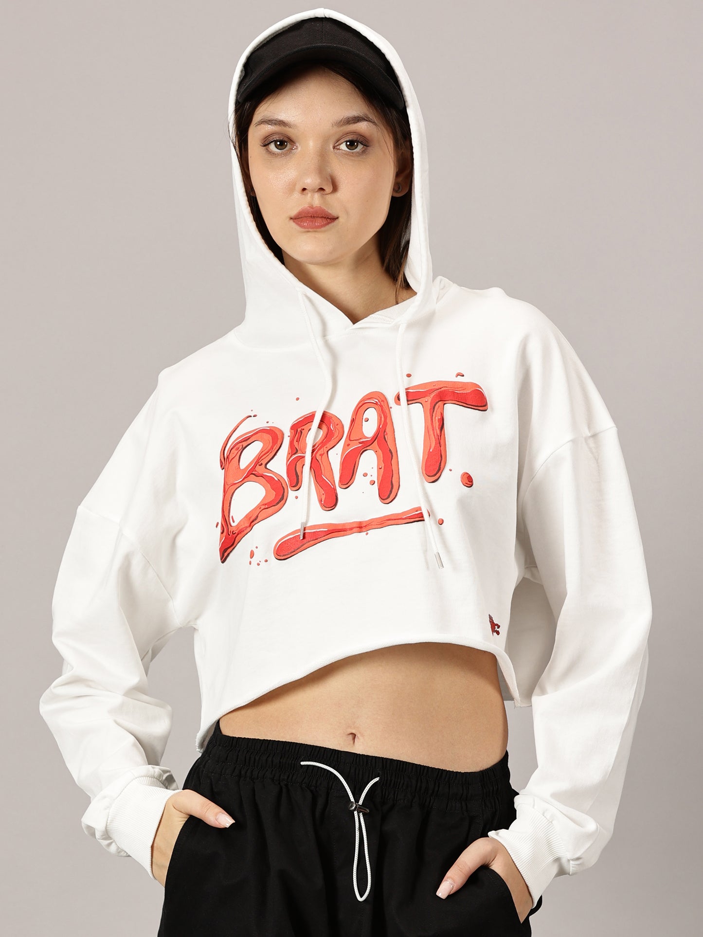 FB Brat 3D Puff Crop Hoodie