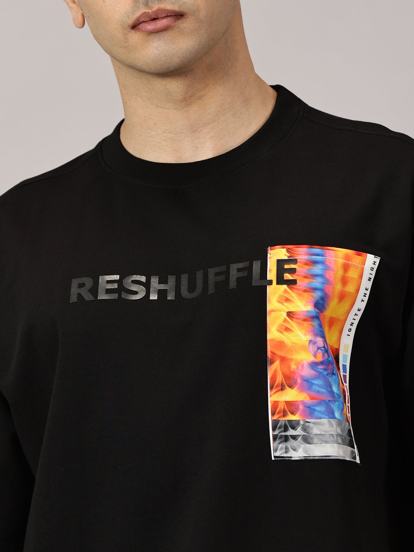 FB Reshuffle Night Life Oversized Black T Shirt