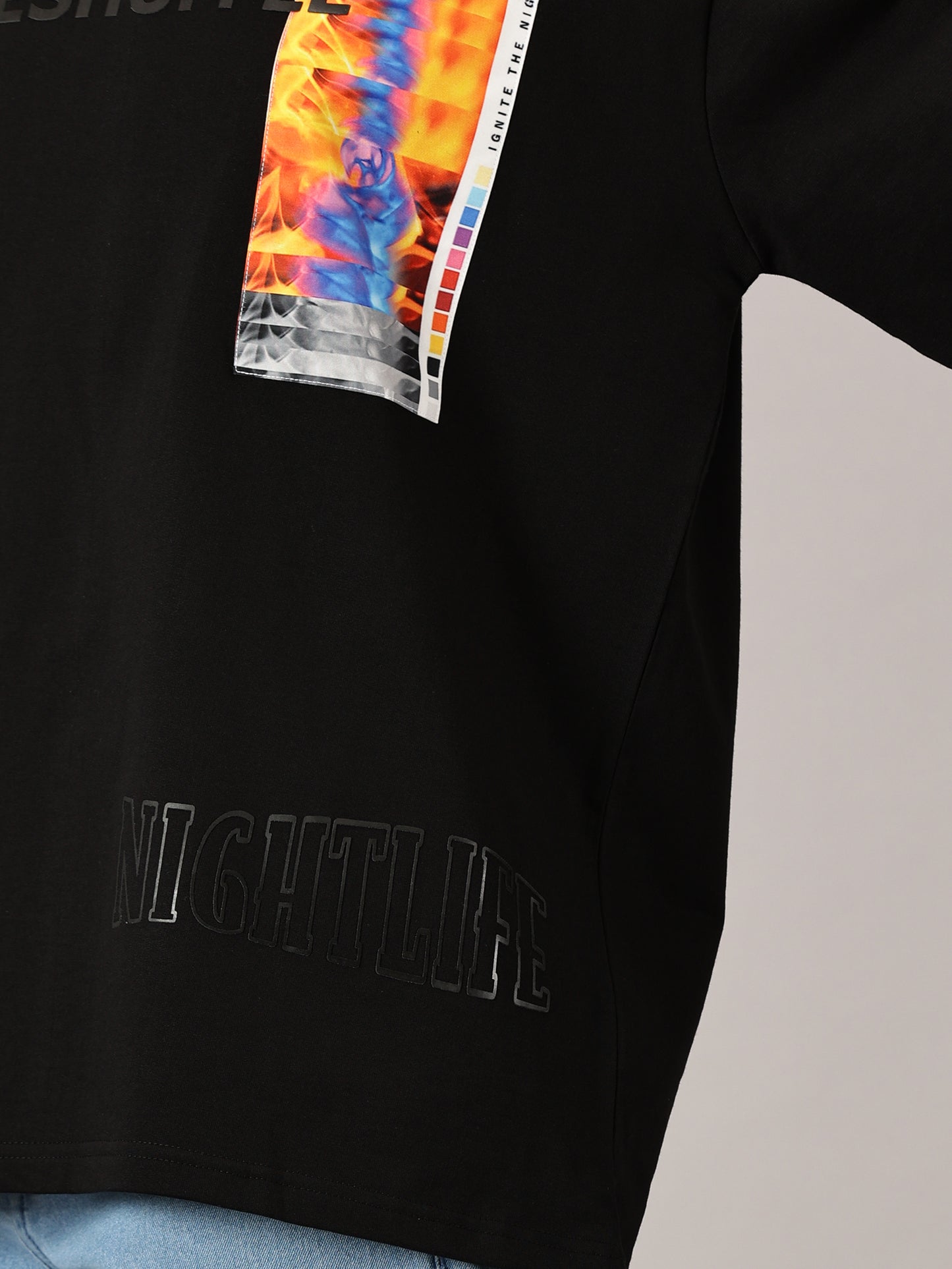 FB Reshuffle Night Life Oversized Black T Shirt