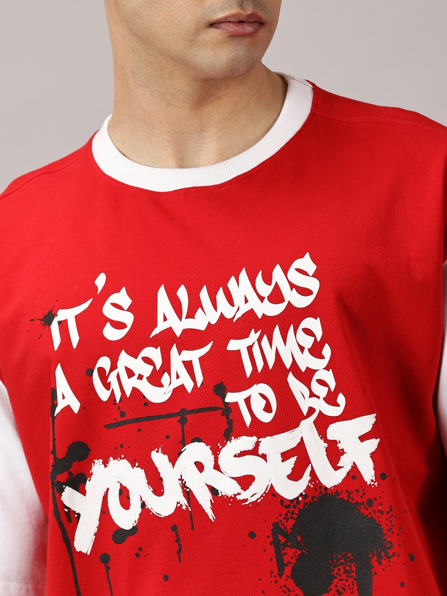 FB It's Always Great Time To Be Yourself 3D Puff Print Oversized Red T Shirt