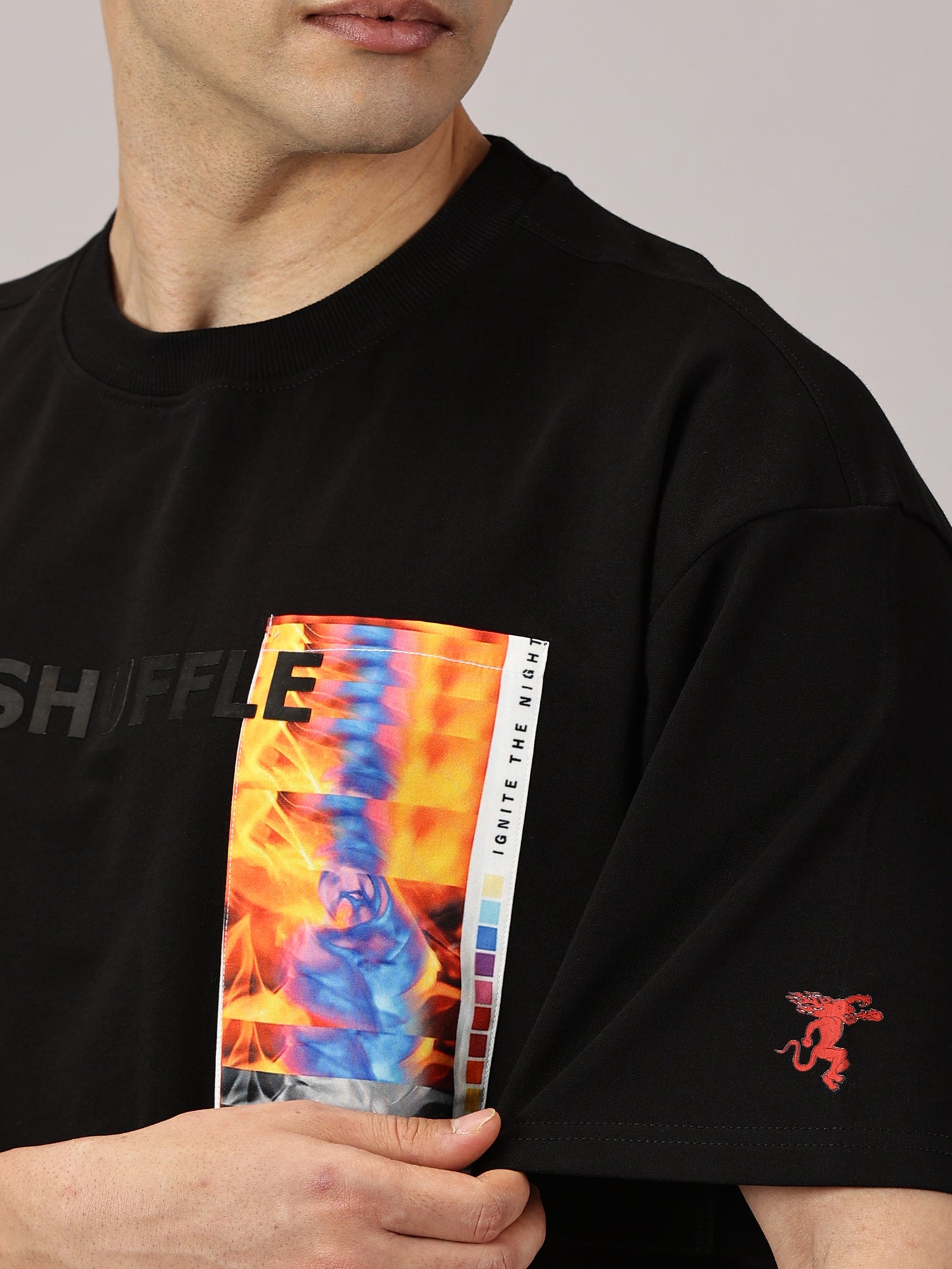 FB Reshuffle Night Life Oversized Black T Shirt
