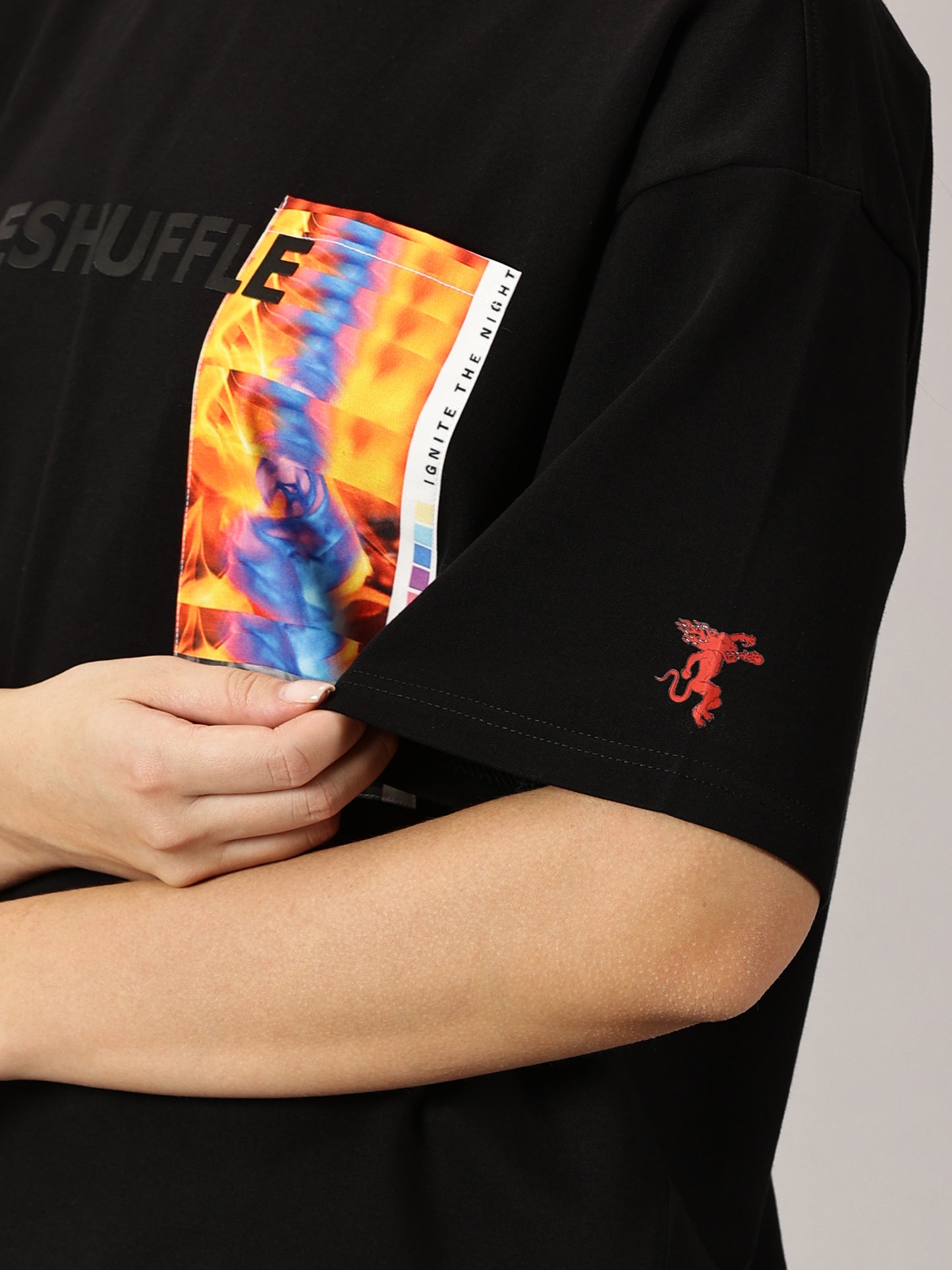 FB Reshuffle Night Life Oversized Black T Shirt