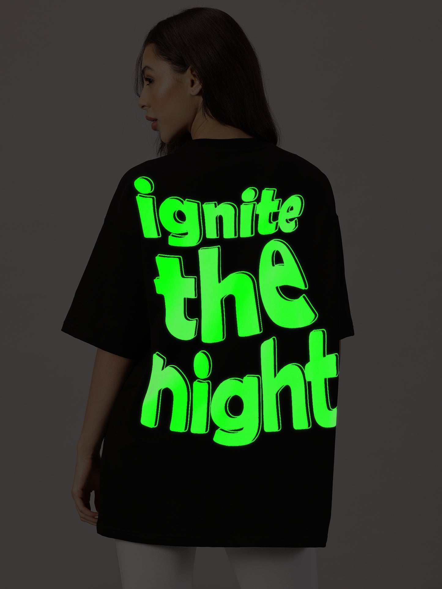 FB Ignite The Night Glow in Dark Oversized Black T Shirt