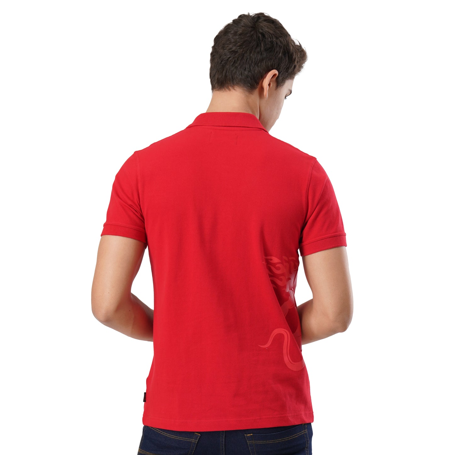 FB Red S/Slv Pique Dragon On Side Polo