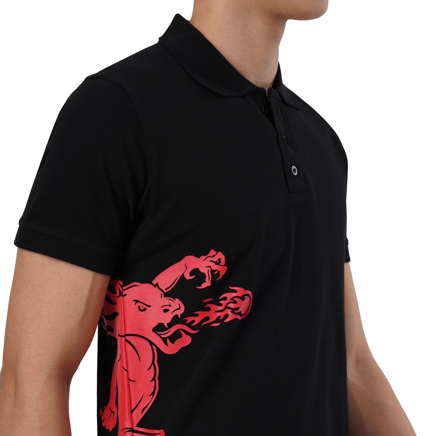 FB Black S/Slv Pique Dragon On Side Polo