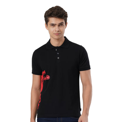 FB Black S/Slv Pique Dragon On Side Polo