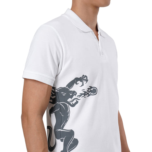 FB White S/Slv Pique Dragon On Side Polo