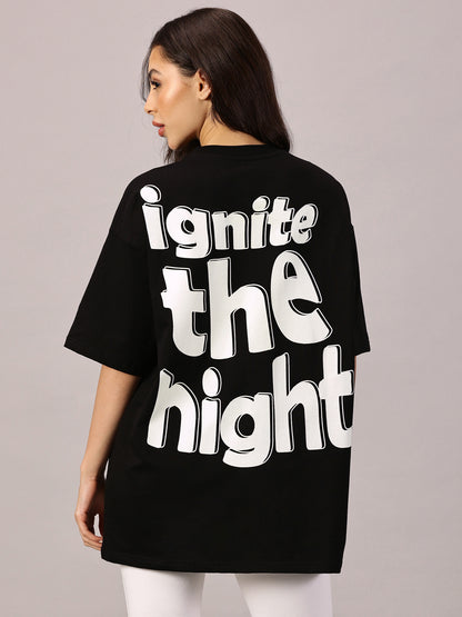 FB Ignite The Night Glow in Dark Oversized Black T Shirt