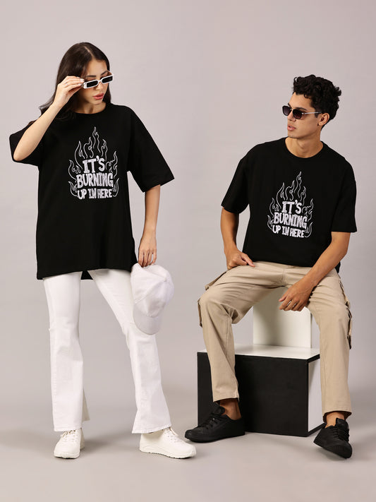 FB It's Burning Up In Here Embroidered Oversized Black T Shirt