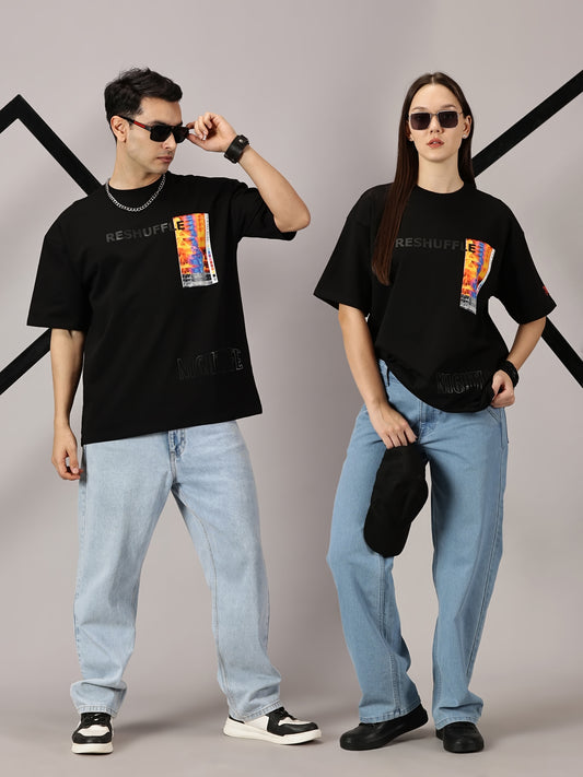 FB Reshuffle Night Life Oversized Black T Shirt