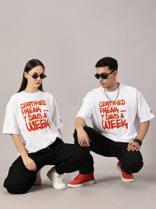 FB Certified Freak 3D Puff Print Oversized White T Shirt