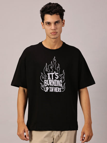 FB It's Burning Up In Here Embroidered Oversized Black T Shirt