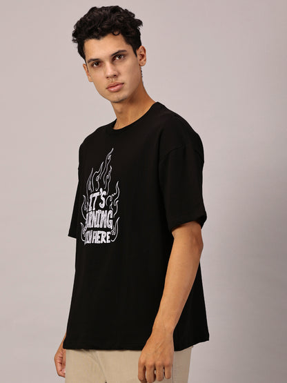 FB It's Burning Up In Here Embroidered Oversized Black T Shirt