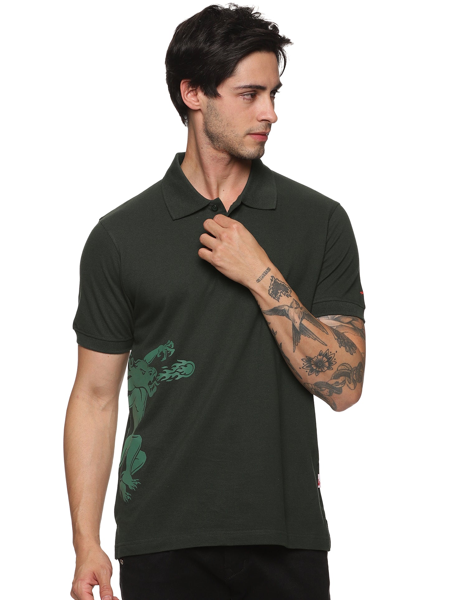 FB Green S/Slv Pique Dragon On Side Polo