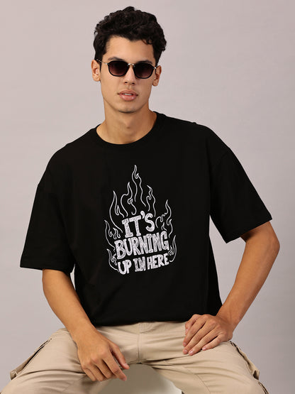 FB It's Burning Up In Here Embroidered Oversized Black T Shirt