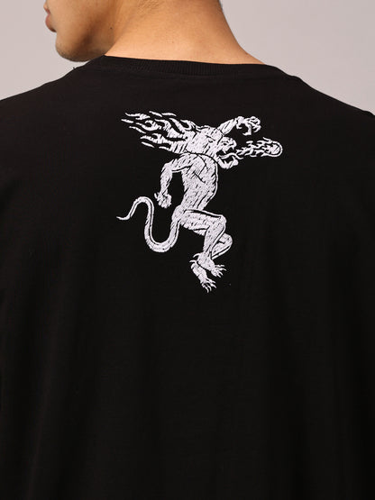 FB It's Burning Up In Here Embroidered Oversized Black T Shirt