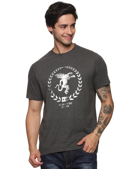 FB Grey Round Neck Silver Foil T Shirt