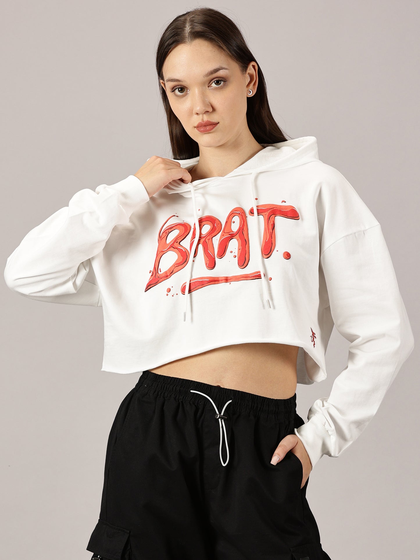 FB Brat 3D Puff Crop Hoodie