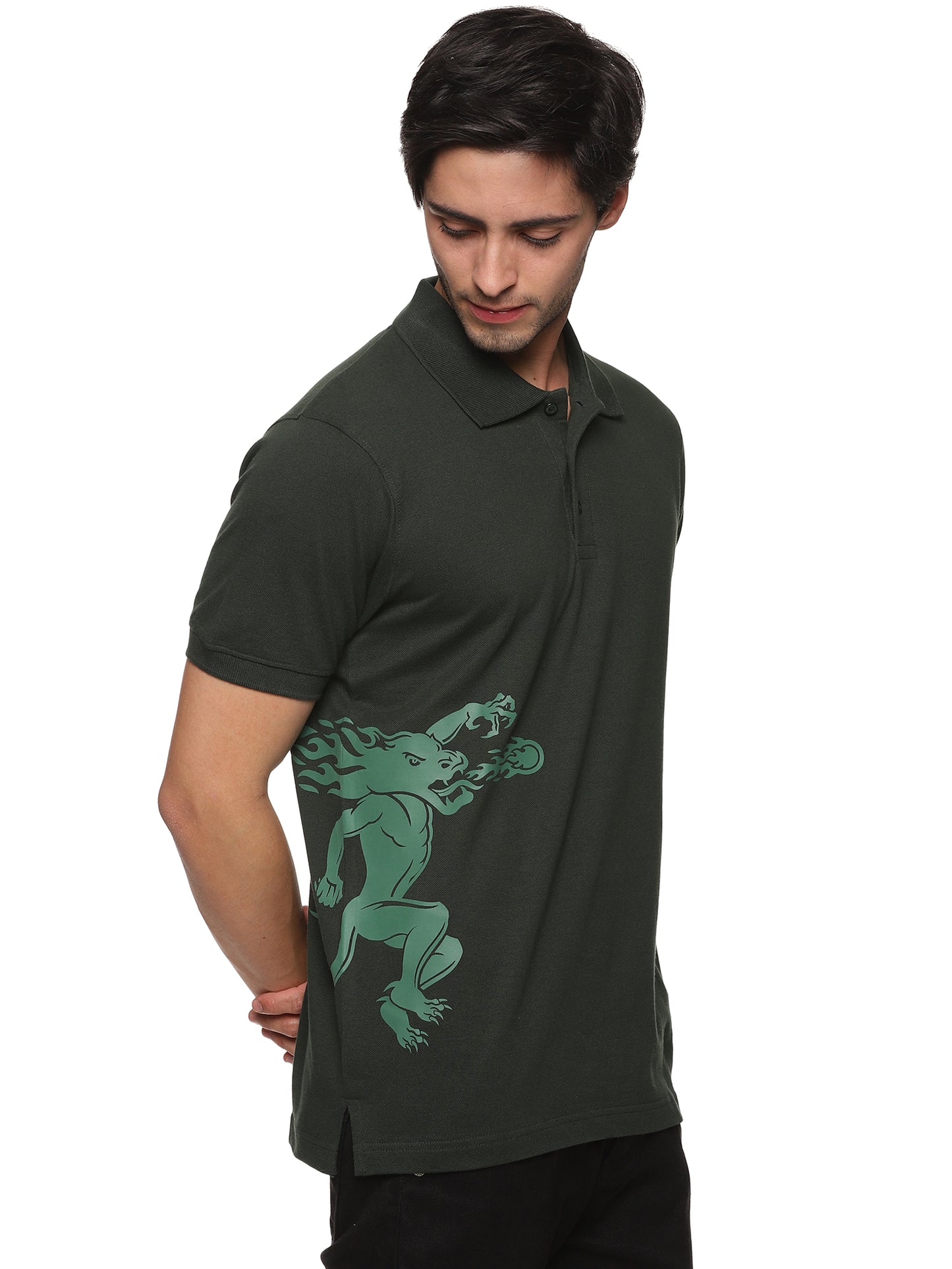 FB Green S/Slv Pique Dragon On Side Polo