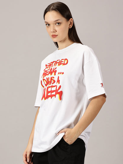 FB Certified Freak 3D Puff Print Oversized White T Shirt