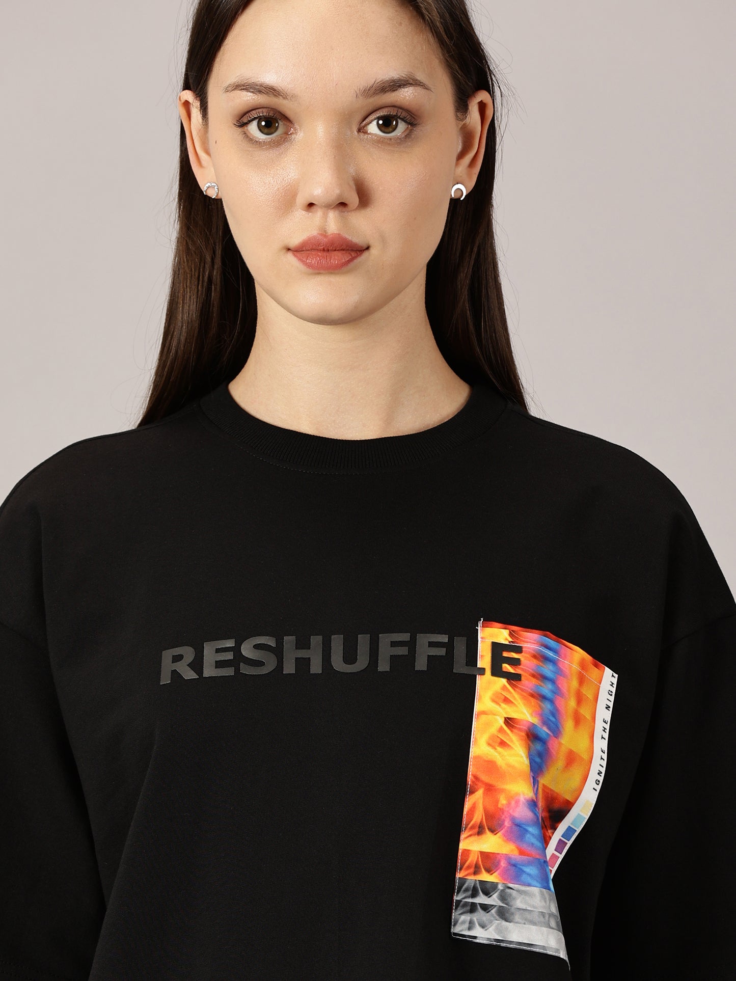 FB Reshuffle Night Life Oversized Black T Shirt