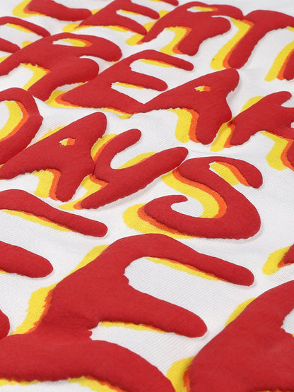 FB Certified Freak 3D Puff Print Oversized White T Shirt