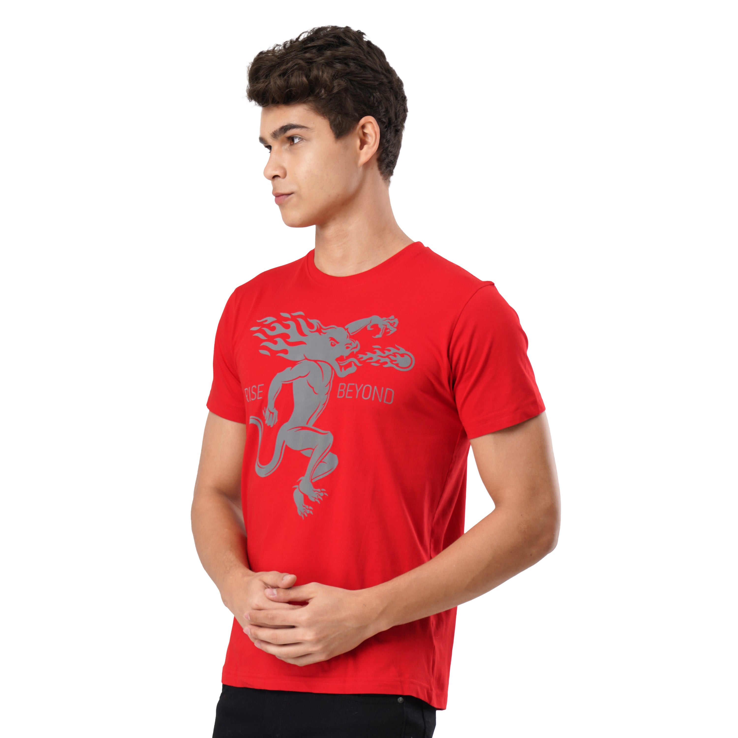 Round Neck Red Fireball  Logo Rise Beyond T-shirt