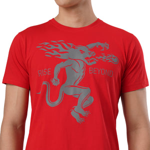 Round Neck Red Fireball  Logo Rise Beyond T-shirt